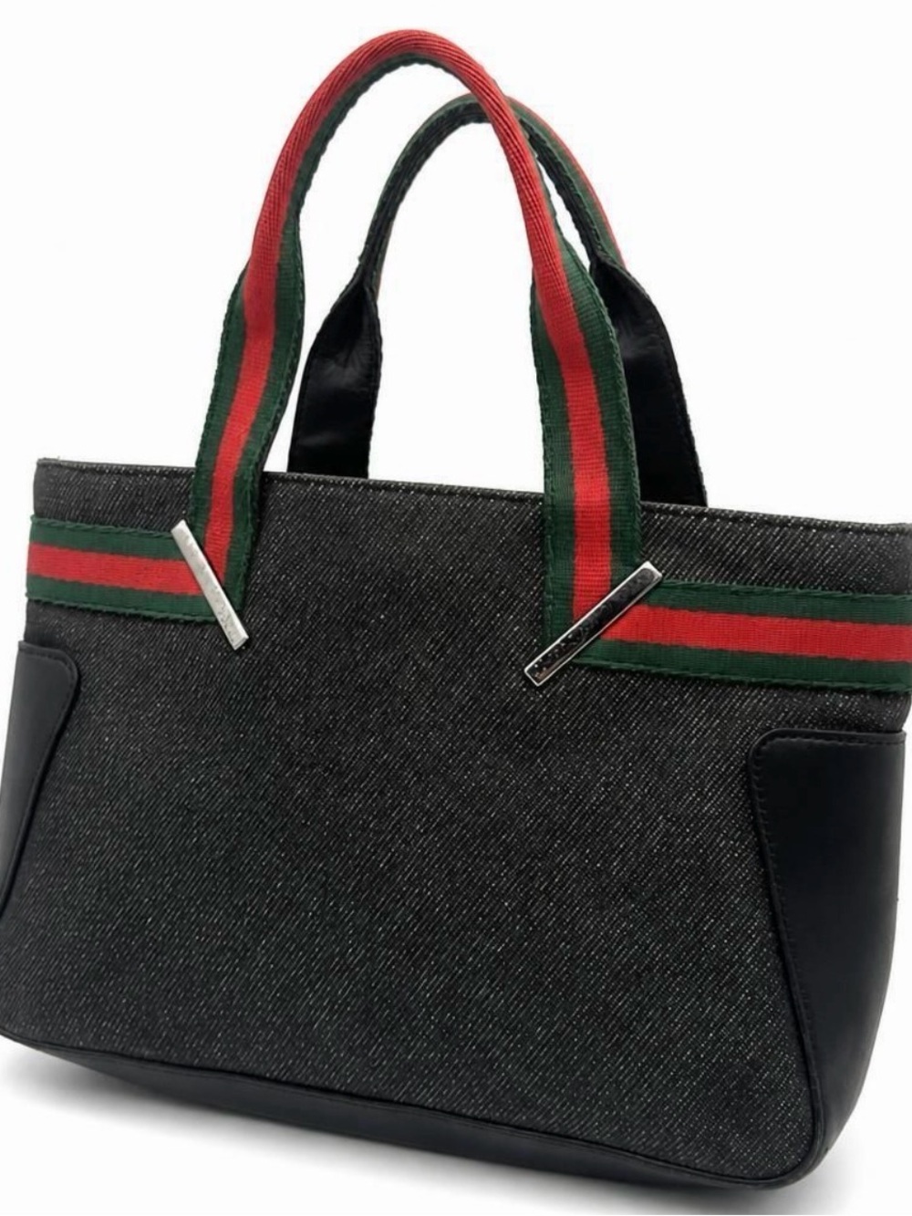 Gucci Mini Sherry Line Web Strap Black Canvas Tote
